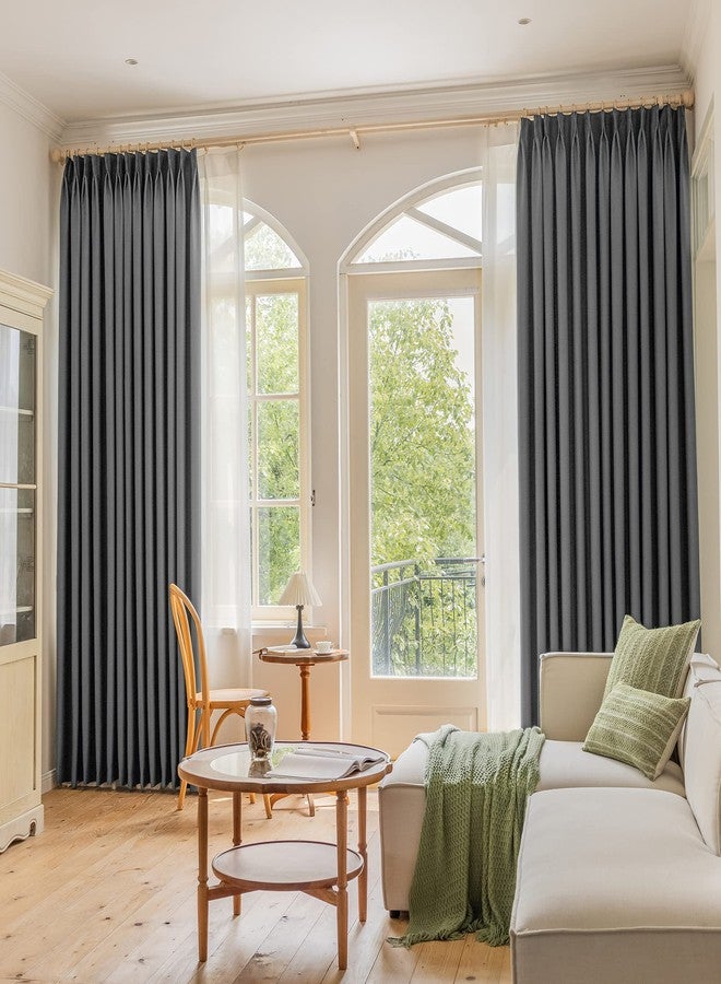 OYRING Blackout Pinch Pleat Curtain for Bedroom, Living Room, Energy Efficient 108 Inches Long Pleated Curtain Panel with Tieback for Traverse Rod and Track, 52" W x 108" L, Grey, 1 Panel - Image 1